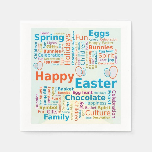 Happy Easter Word Cloud Letters with Eggs Serviette (Vorderseite)