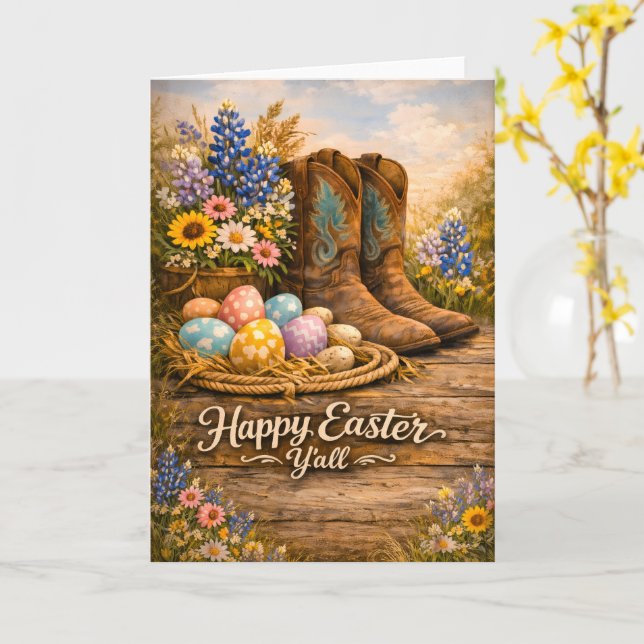 Happy Easter Y’all Boots & Wildflowers Card Karte (Gelbe Blume)