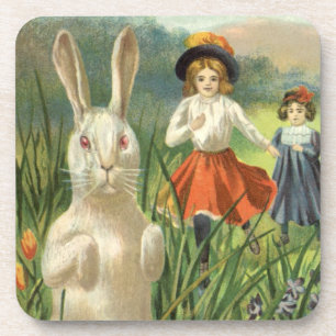Happy Eastertie Vintag Ostern Bunny und Children Getränkeuntersetzer