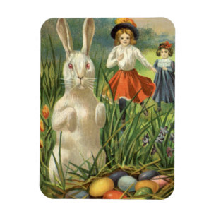 Happy Eastertie Vintag Ostern Bunny und Children Magnet