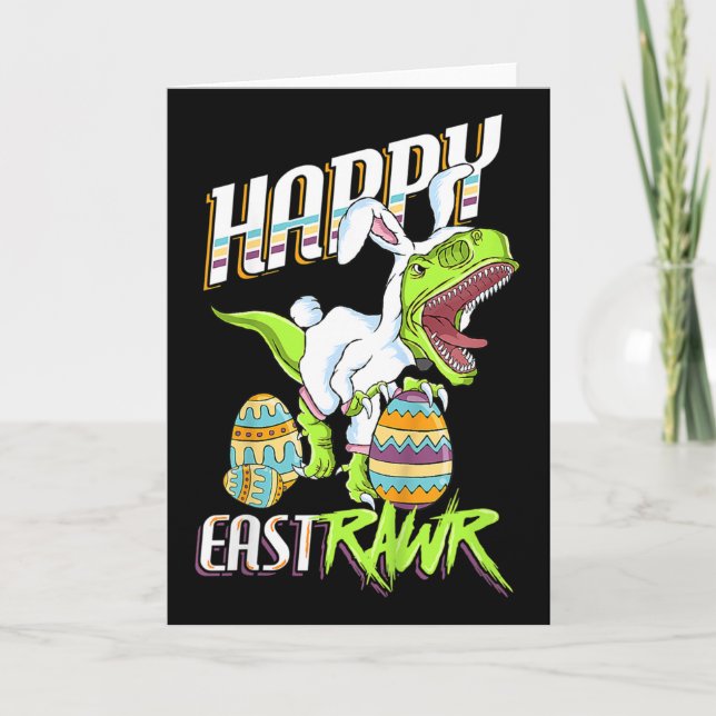 Happy Eastrawr Cute Trex Dinosaur Easter Bunny Egg Karte (Vorderseite)