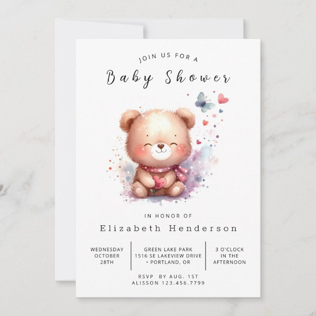 Happy Editable Bear Baby Dusche Einladung (Vorderseite)