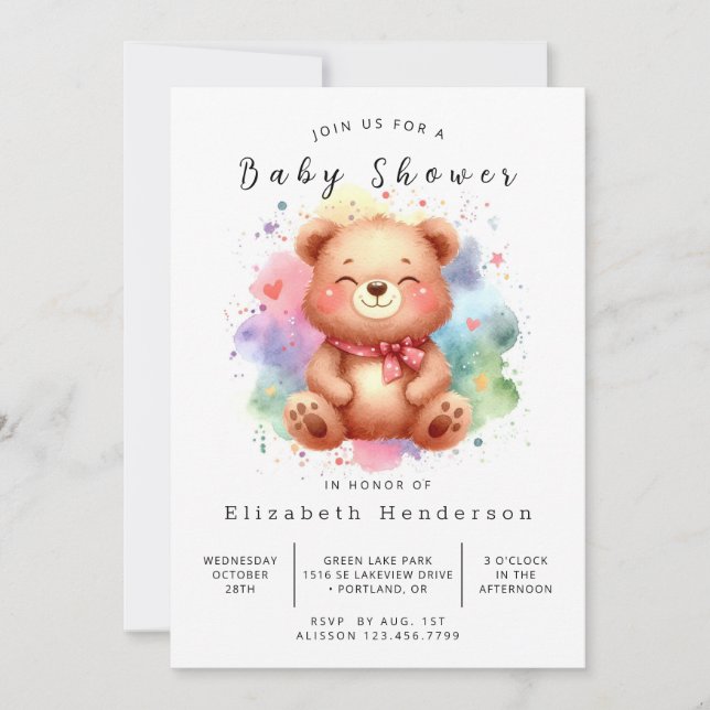 Happy Editable Bear Baby Dusche Einladung (Vorderseite)
