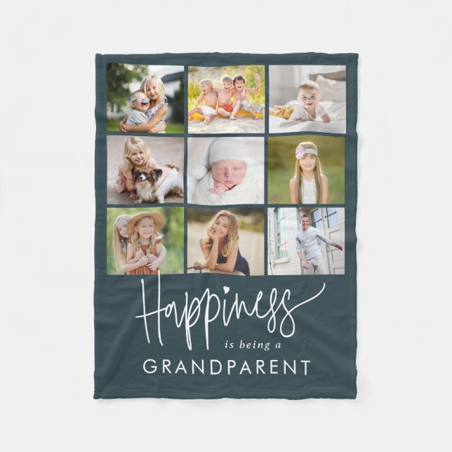 Happy Editable Color Foto Collage Blanket Fleecedecke (Vorderseite)