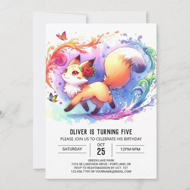 Happy Editable Fox Birthday Einladung (Vorderseite)