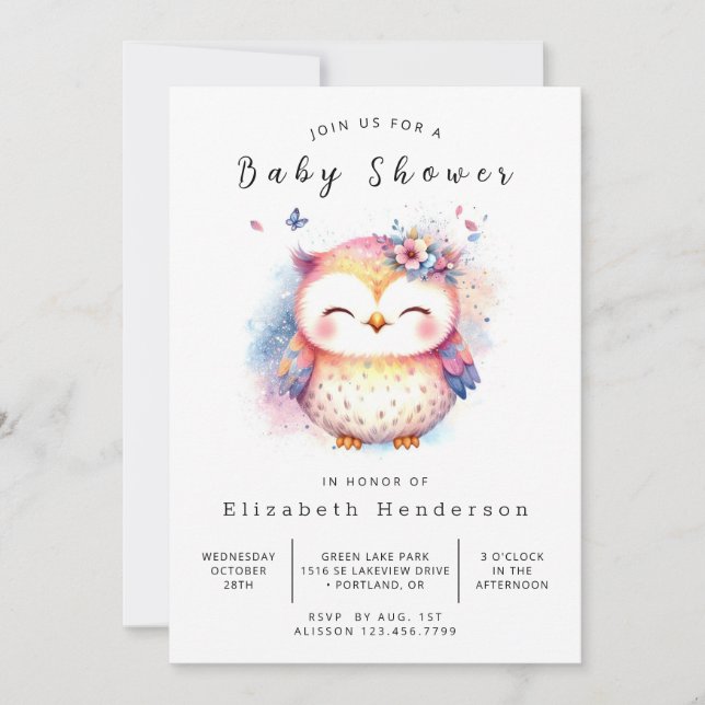 Happy Editable Owl Baby Dusche Einladung (Vorderseite)