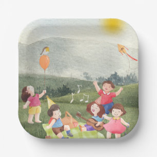 Happy Editable Picnic Birthday Kids Garden Farm Pappteller