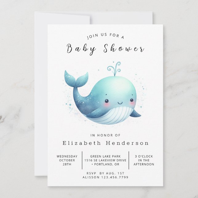 Happy Editable Whale Baby Dusche Einladung (Vorderseite)