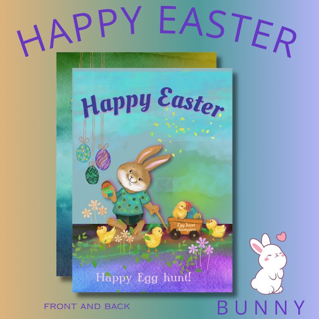 Happy Egg Hunt Bunny & Chicks Feiertagskarte (Happy Egg Hunt Bunny & Chicks Holiday Card)