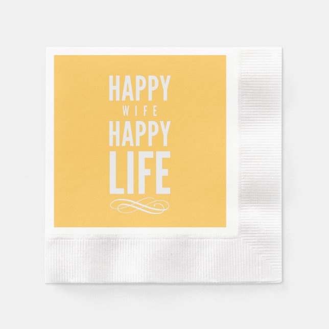 Happy Ehefrau Happy Life Sprichwort Gelb Serviette (Vorderseite)