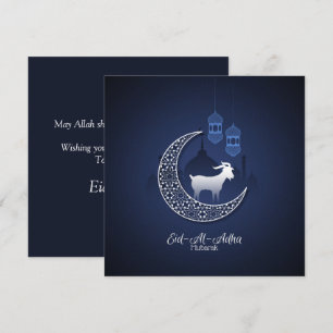 Happy Eid Al Adha Mubarak Blue White Goat Islamic Feiertagskarte