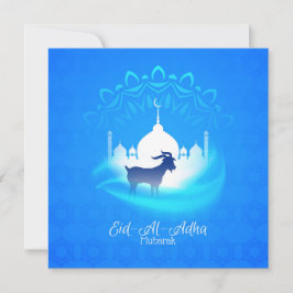 Happy Eid Al Adha Mubarak White Blue Goat Islamic Feiertagskarte