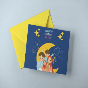 Happy Eid Al Fitr Celebration hält Ketupat Karte