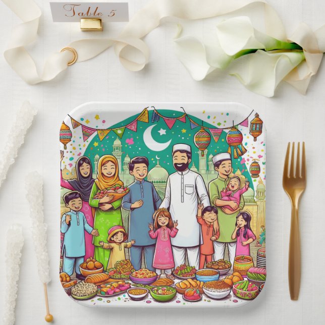 Happy Eid Family Funny feiert Design Pappteller (Hochzeit)