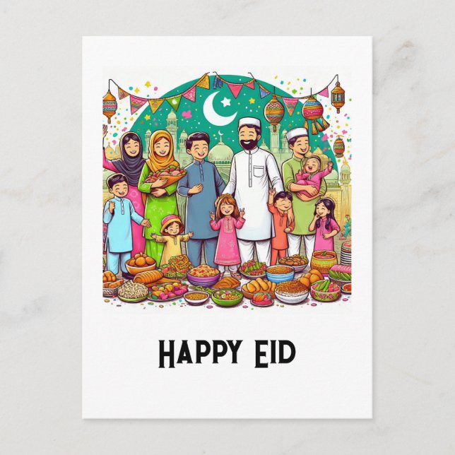 Happy Eid Family Funny feiert Design Postkarte (Vorderseite)