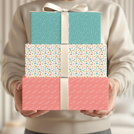 Happy Eid Kids Blue Pink Moon Star Zitat Geschenkpapier Set