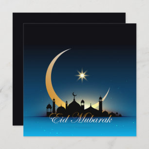 Happy Eid Mubarak Cresent Star Moschee schwarz bla Feiertagskarte