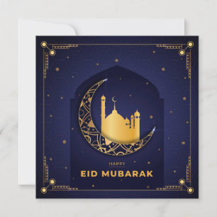 Happy Eid Mubarak Gold Crescent Star Moschee Blau  Feiertagskarte