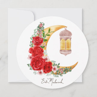 Happy Eid Rose floral Cresent Islamische Laterne Feiertagskarte