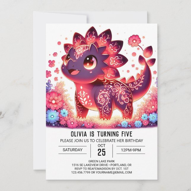 Happy Elegant Dinosaur Digitaler Geburtstag Einladung (Vorderseite)