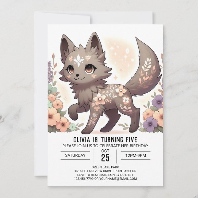 Happy Elegant Wolf Digitaler Geburtstag Einladung (Vorderseite)