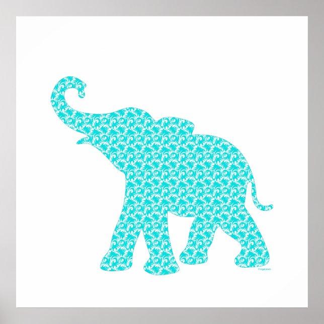 Happy Elephant Art Green Pattern Moderne Poster (Vorne)