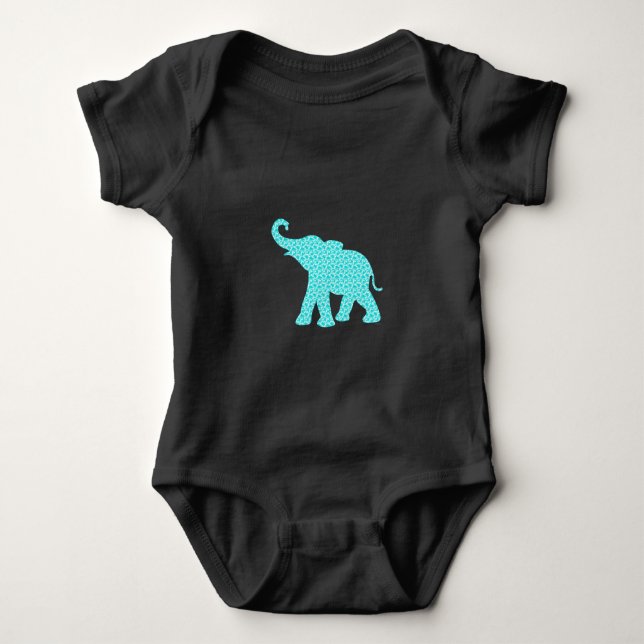 Happy Elephant Art Green Pattern Niedlich Baby Strampler (Vorderseite)