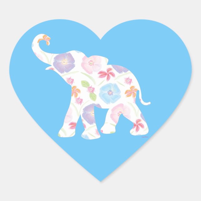 Happy Elephant Art Pattern Blume Niedlich Einzigar Herz-Aufkleber (Vorderseite)