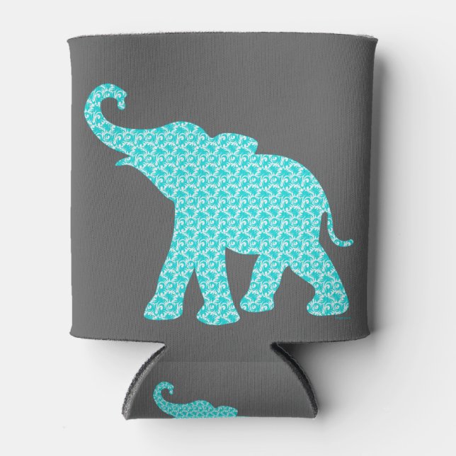 Happy Elephant Art Türkis Muster Moderne Dosenkühler (Vorderseite)
