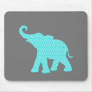 Happy Elephant Art Türkis Muster Moderne Mousepad