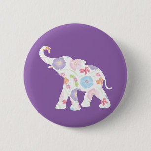 Happy Elephant-Big-Blume-Muster Moderne Button
