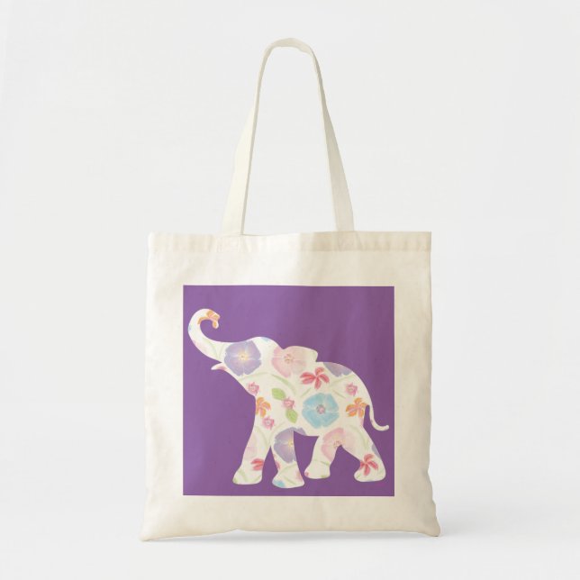 Happy Elephant-Big-Blume-Muster Moderne Tragetasche (Vorne)
