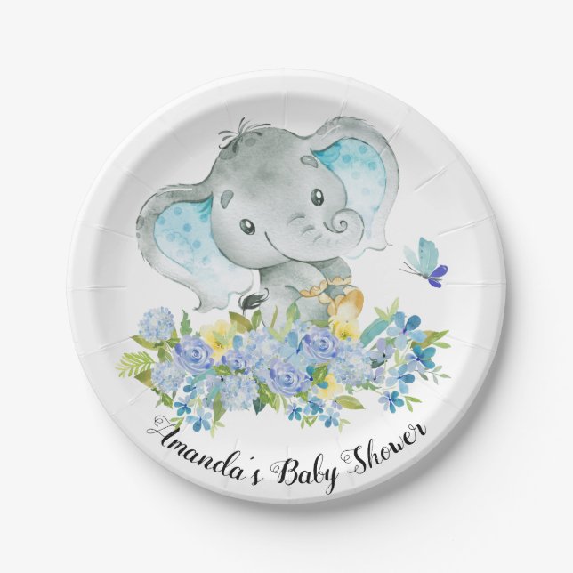 Happy Elephant Boys Babydusche 7 Zoll Pappteller (Vorderseite)