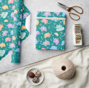 Happy Elephant Garden Party w Umbrellas Blume Geschenkpapier