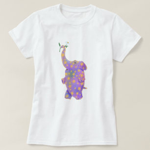 Happy Elephant mit Blume Funny T - Shirt