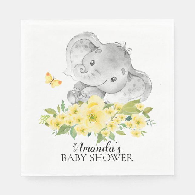 Happy Elephant Neutral Baby Shower Paper Napkins Serviette (Vorderseite)