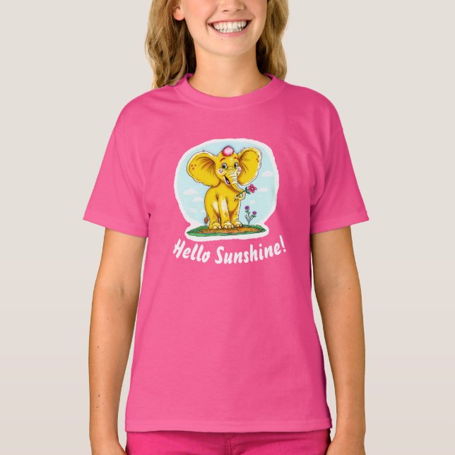 Happy Elephant T-Shirt for Girls | Hello Sunshine  (Vorderseite)