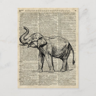 Happy Elephant über die Vintage Wörterbuchseite Postkarte