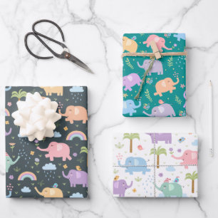 Happy Elephants Medley Mix und Match Geschenkpapier Set