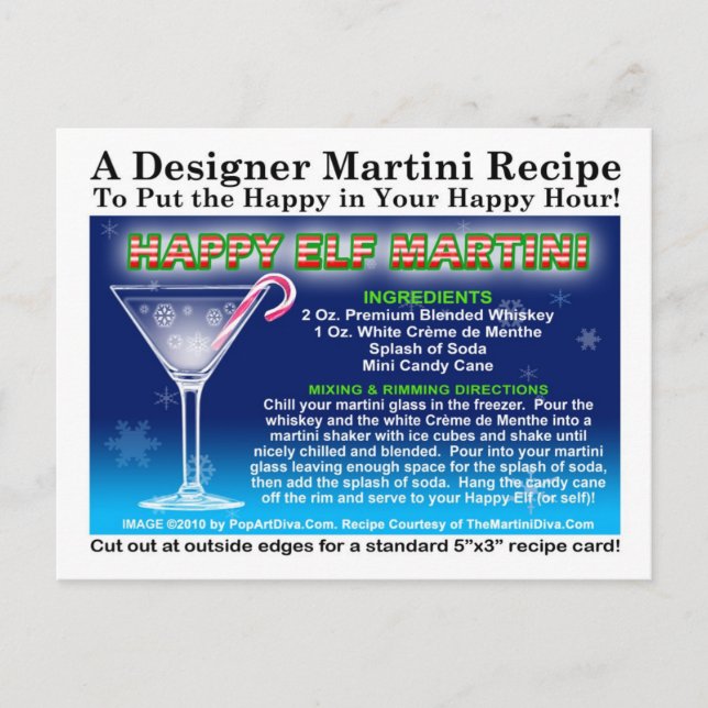 Happy Elf Christmas Martini Rezept Postkarte (Vorderseite)