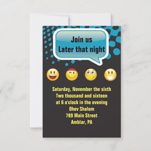 HAPPY EMOJI Bar Bat Mitzvah Party Empfang Card Einladung (Vorderseite)