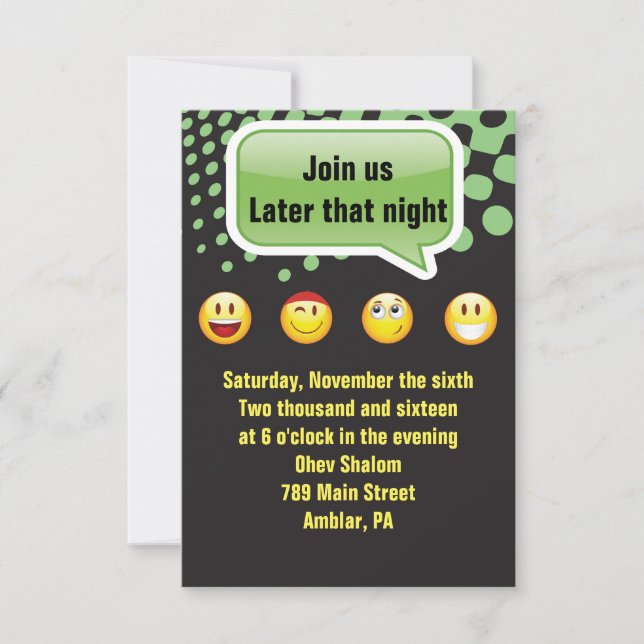 HAPPY EMOJI Bar Bat Mitzvah Party Empfang Card Einladung (Vorderseite)