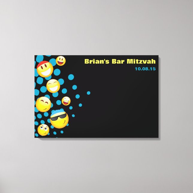 HAPPY EMOJI Bat oder Bar Mitzvah Sign-In Board Leinwanddruck (Vorderseite)