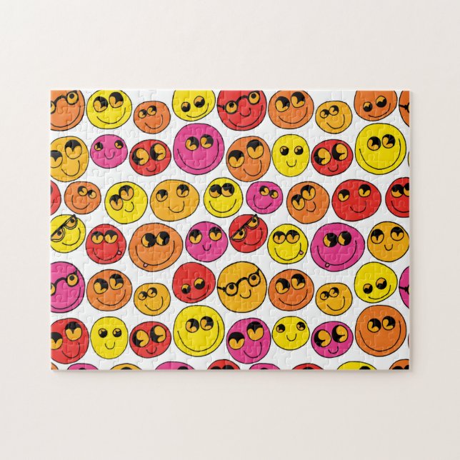 Happy Emoji Faces Funny Yellow Pink Red Orange Puzzle (Horizontal)