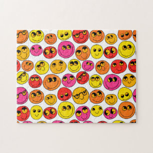 Happy Emoji Faces Funny Yellow Rosa Rosa Orange Puzzle