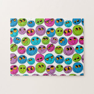 Happy Emoji Faces Muster Blau Lila grünes Rosa Puzzle