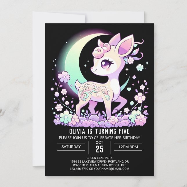 Happy Enchanted Deer Digital Geburtstag Einladung (Vorderseite)