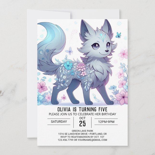 Happy Enchanted Wolf Digital Geburtstag Einladung (Vorderseite)