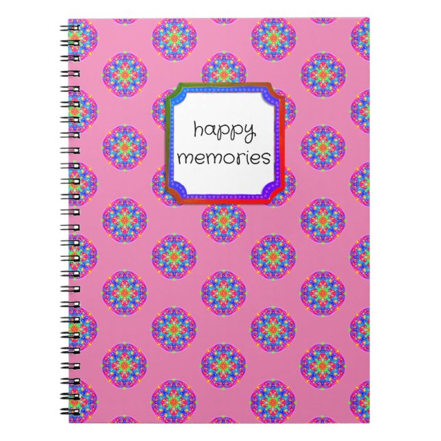 Happy Erinnerungen Pink Star Mandala Boho Notebook Notizblock (Vorderseite)