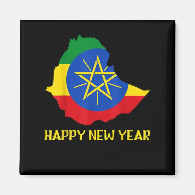 Happy Ethioan New Year Ethioa Map Flag Äthiopische Magnet (Vorne)